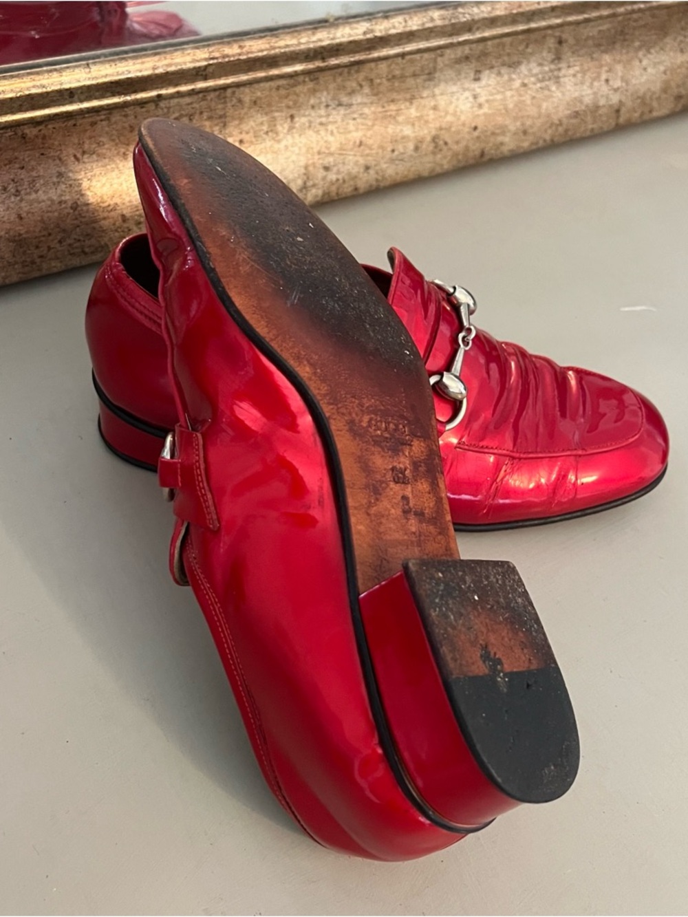 GUCCI Ruby Red Patent Leather Loafers sz. 6.5. - Picture 9 of 13